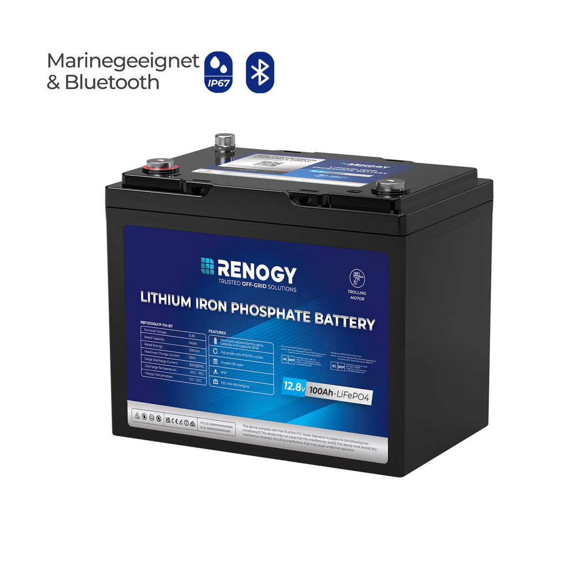 12V 100Ah Trolling Motoren LiFePO4 Batterie mit Bluetooth