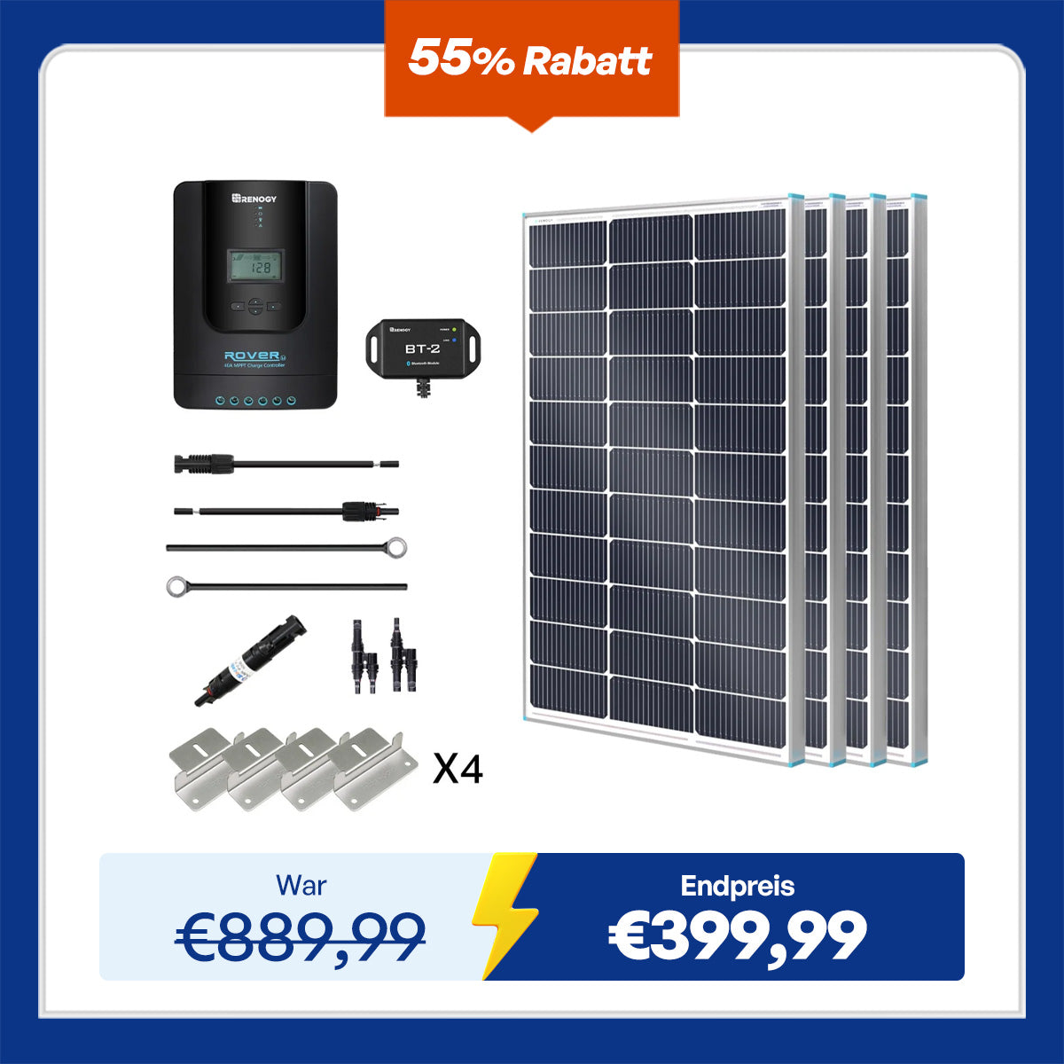 400W monokristallines Solaranlage Premium mit Rover 40A Laderegler