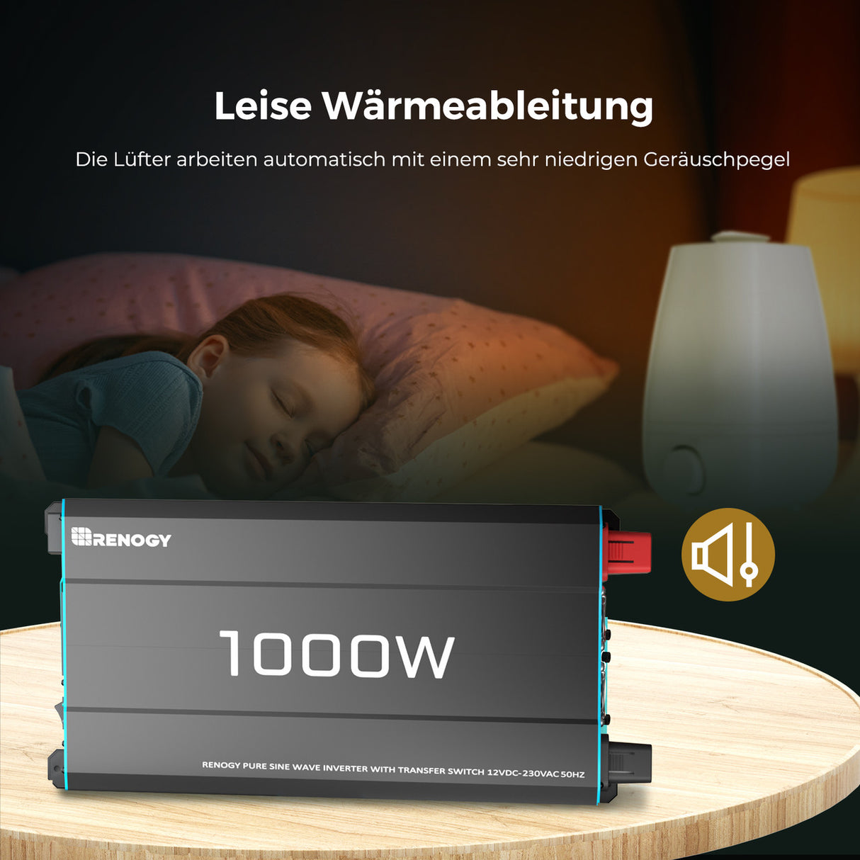 1000W 12V auf 230V Reine Sinus Wechselrichter mit 1 EU-Steckdose und Netzvorrangschaltung