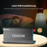 1000W 12V auf 230V Reine Sinus Wechselrichter mit 1 EU-Steckdose und Netzvorrangschaltung