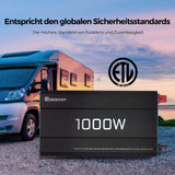 1000W 12V auf 230V Reine Sinus Wechselrichter mit 1 EU-Steckdose und Netzvorrangschaltung
