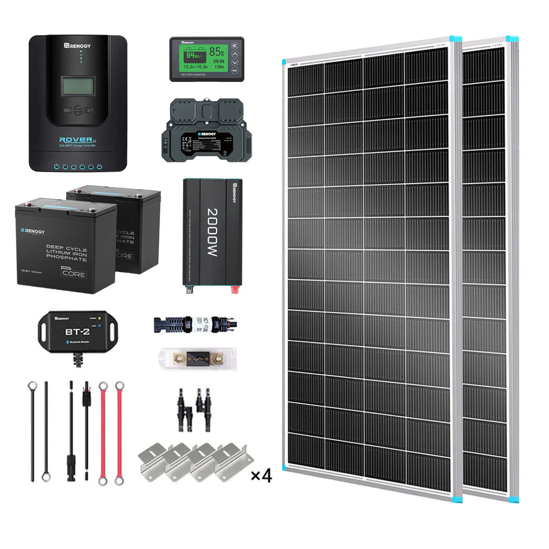 2 kWh 400 W 12 V Solarpanelsystem mit Solarpanel, Batterie, Wechselrichter und Laderegler