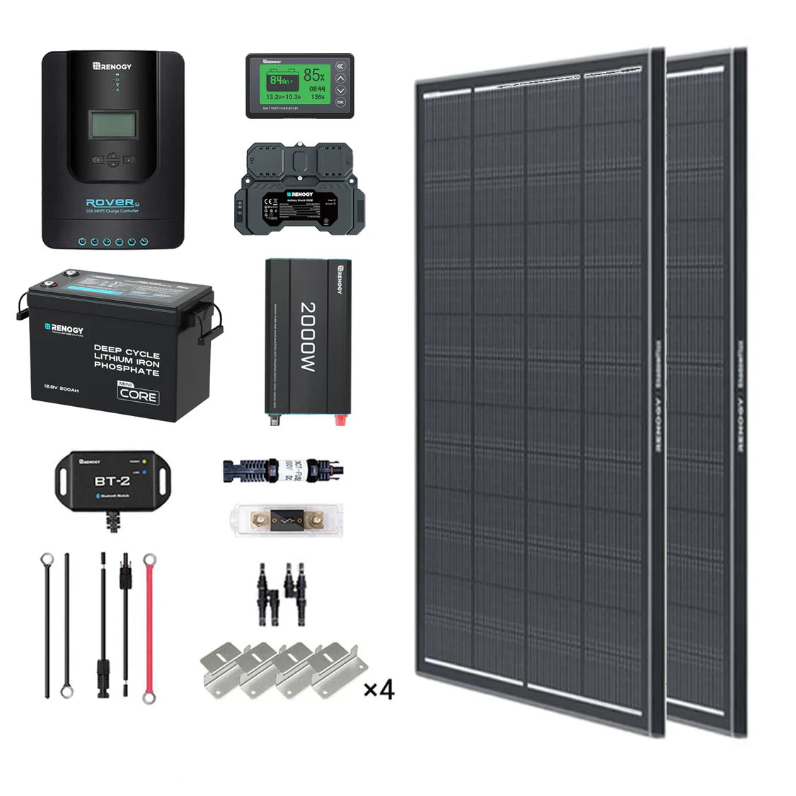 2 kWh 400 W 12 V Solarpanelsystem mit Solarpanel, Batterie, Wechselrichter und Laderegler