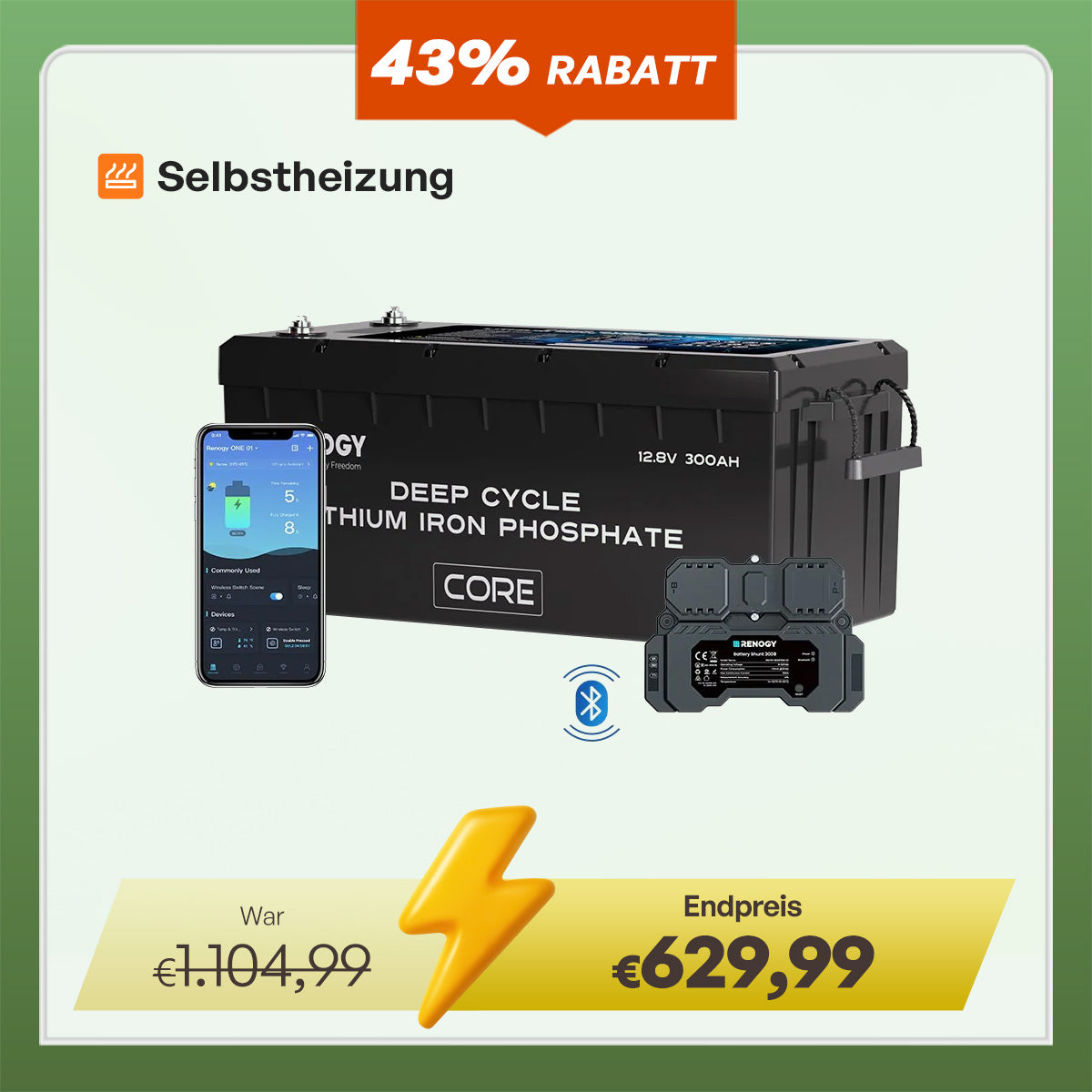 Core - 12V 300Ah LiFePo4 Lithium Batterie mit Selbstheizung