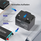 0% MwSt.  Pro 12V 100Ah LiFePO4 Batterie mit Selbsterwärmung-Funktion und Bluetooth