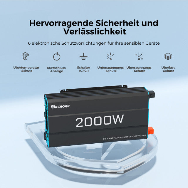 0% MwSt.  2000W 12V auf 230V Reine Sinus Wechselrichter
