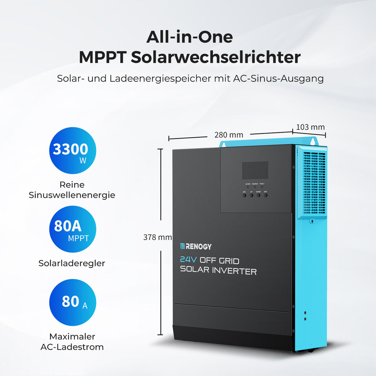 RENOGY 3000W Hybrid Wechselrichter 80A MPPT Solar Laderegler für Balkonkraftwerk