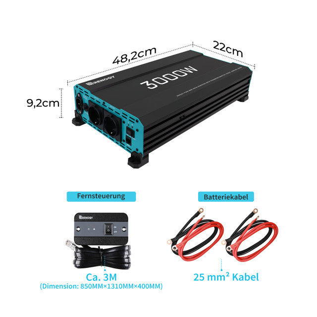 0% MwSt.  3000W 12V auf 230V Reine Sinus Wechselrichter