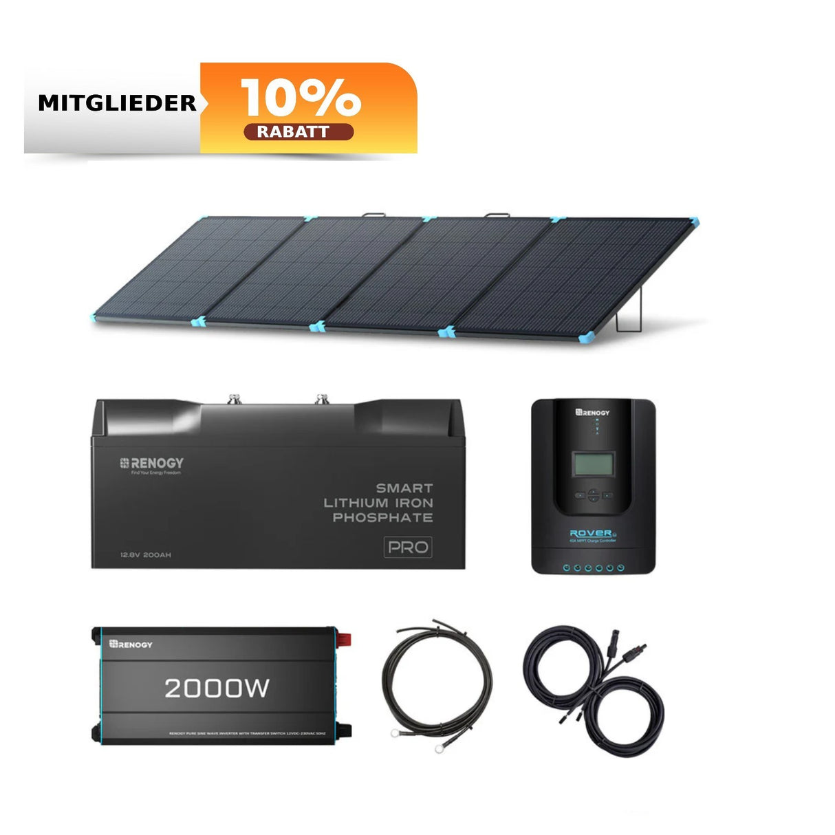 2Kwh Notfall Backup System 400W tragbare Solartasche 12V 200Ah PRO Lithium Batterie 2000W reine Sinuswelle Wechselrichter