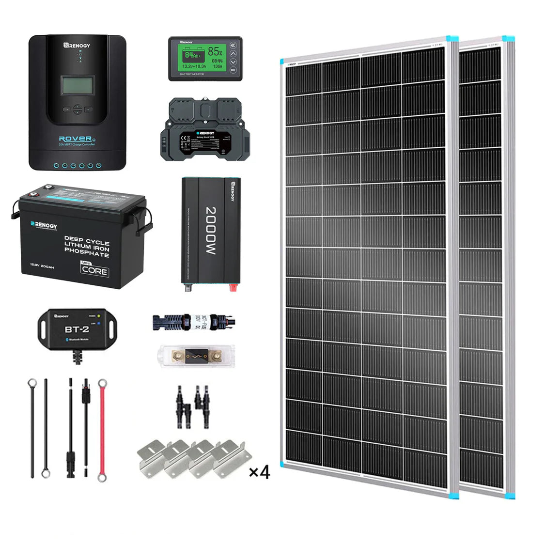 2 kWh 400 W 12 V Solarpanelsystem mit Solarpanel, Batterie, Wechselrichter und Laderegler
