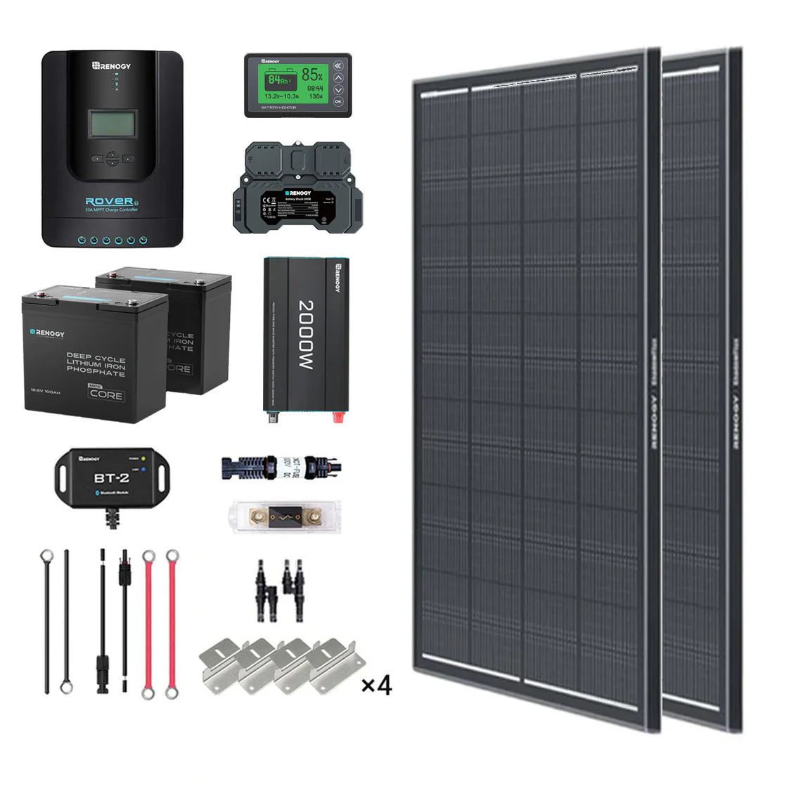 2 kWh 400 W 12 V Solarpanelsystem mit Solarpanel, Batterie, Wechselrichter und Laderegler