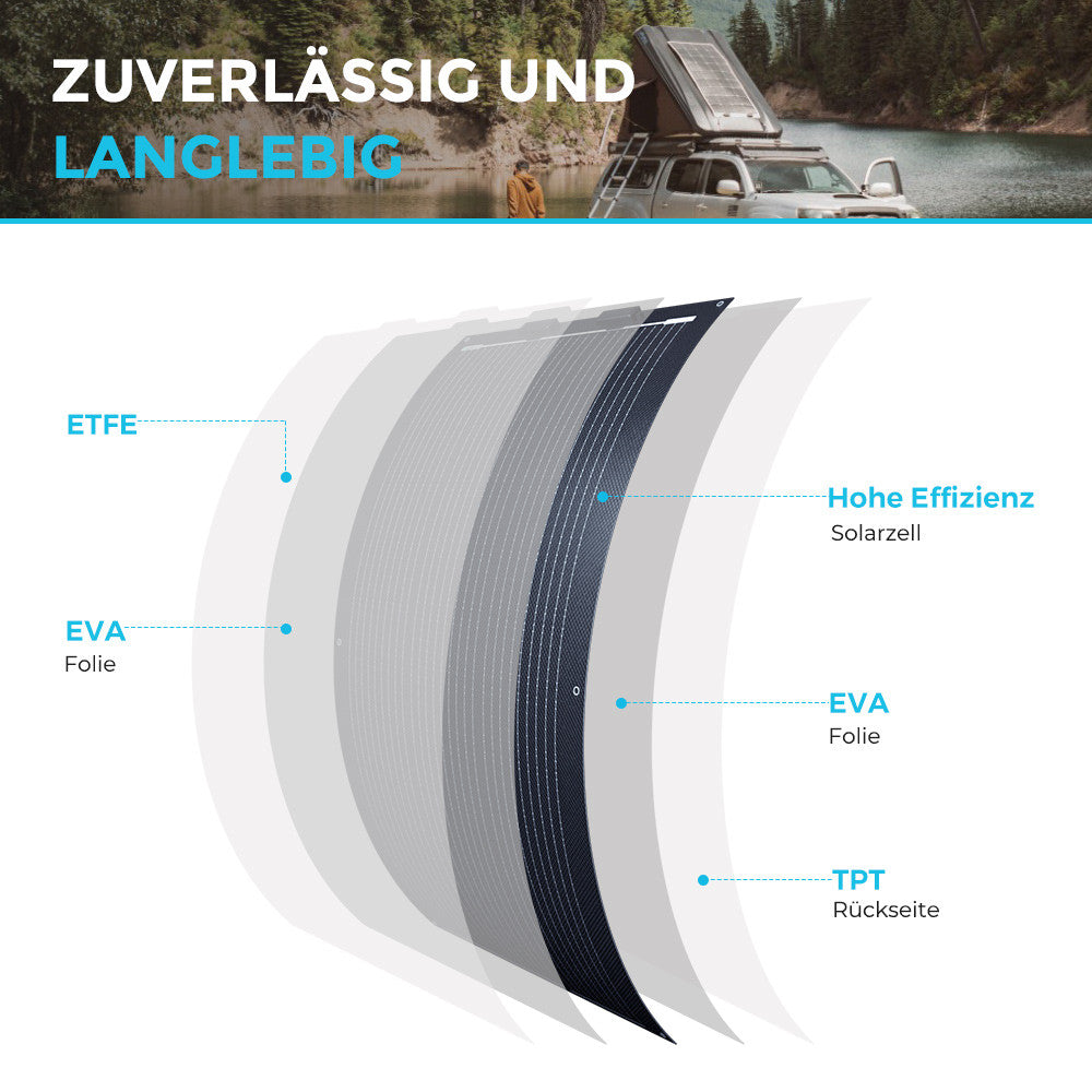 100 W 12V Flexibles Monokristallines solarmodul Schwarz