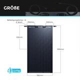 100 W 12V Flexibles Monokristallines solarmodul Schwarz