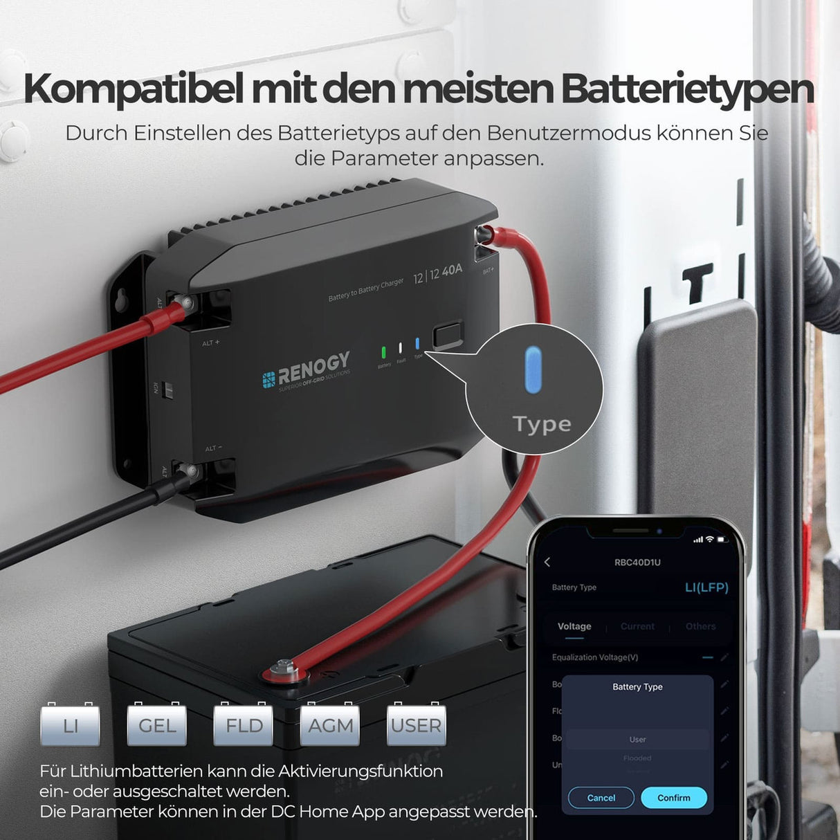 Renogy 12V 40A DC zu DC Batterie Ladegerät