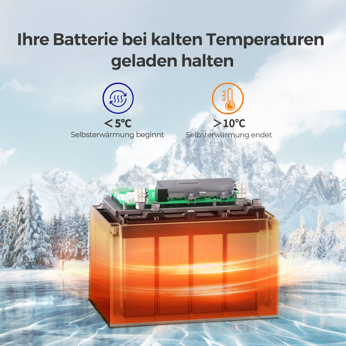 RENOGY LiFePO4 100Ah 12V Batterie mit Selbsterwärmung-Funktion und Bluetooth