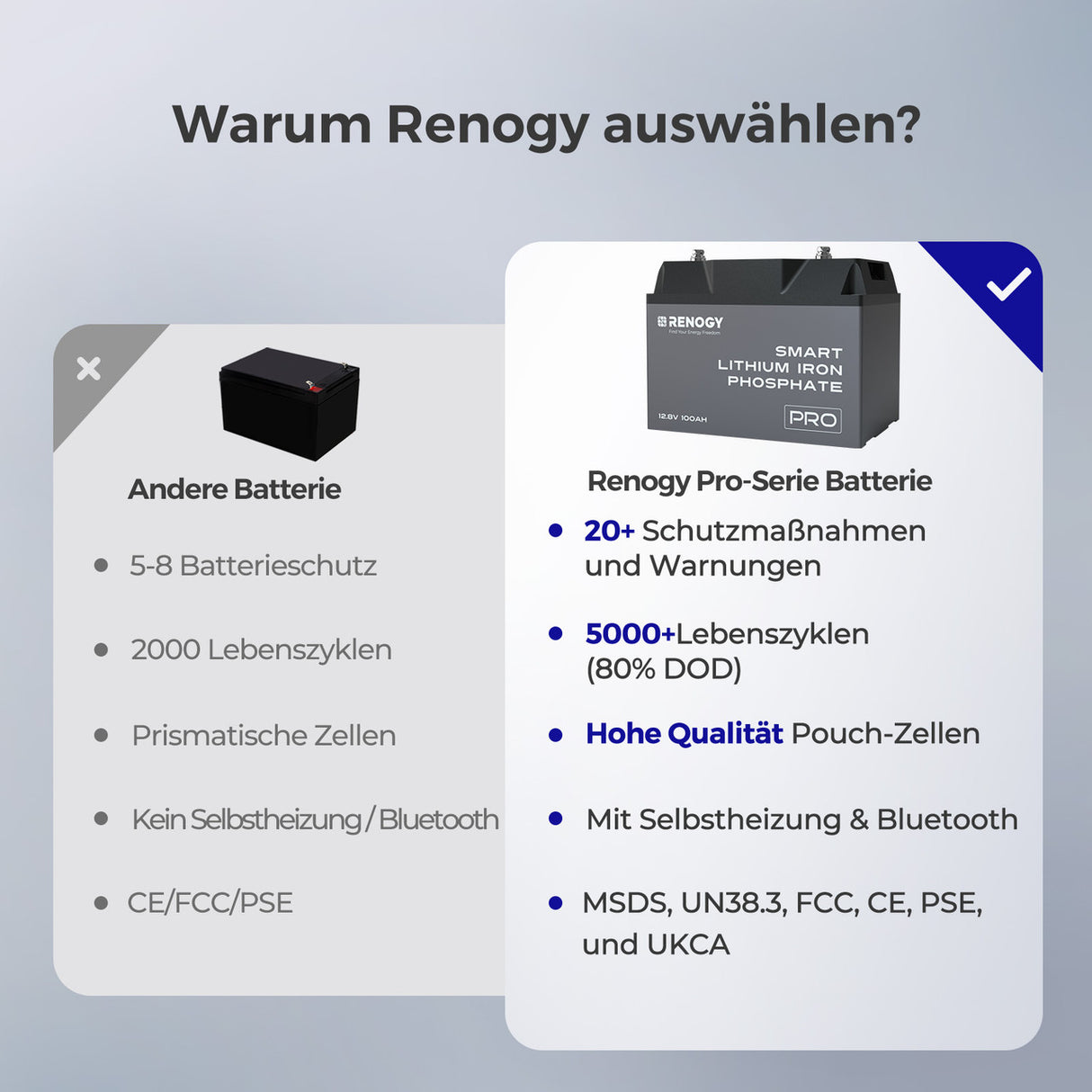 RENOGY LiFePO4 100Ah 12V Batterie mit Selbsterwärmung-Funktion und Bluetooth
