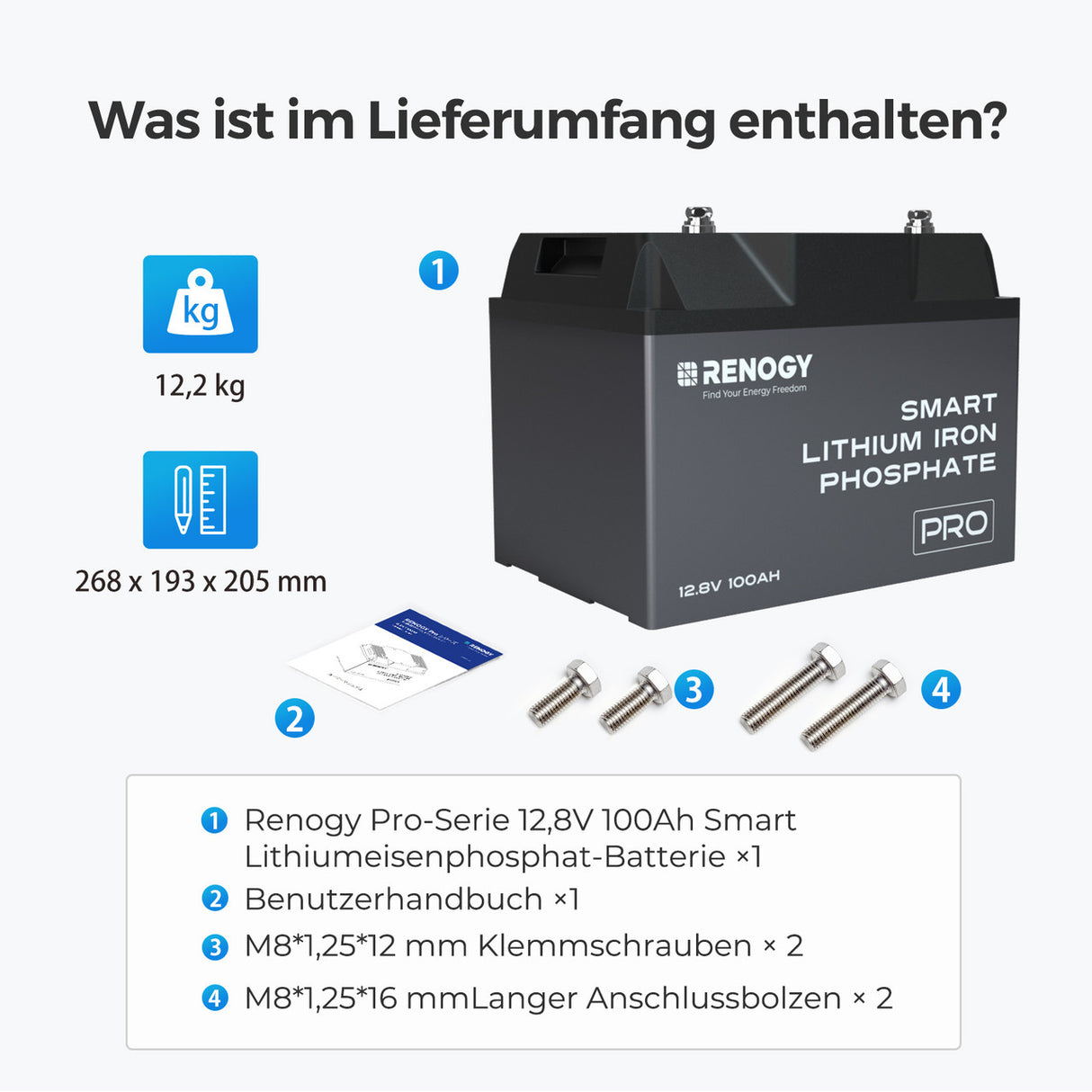 RENOGY LiFePO4 100Ah 12V Batterie mit Selbsterwärmung-Funktion und Bluetooth