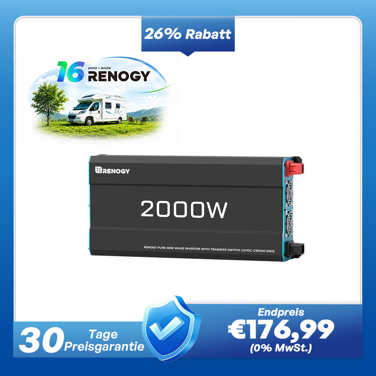 12V 2000W Wechselrichter Reine Sinuswelle