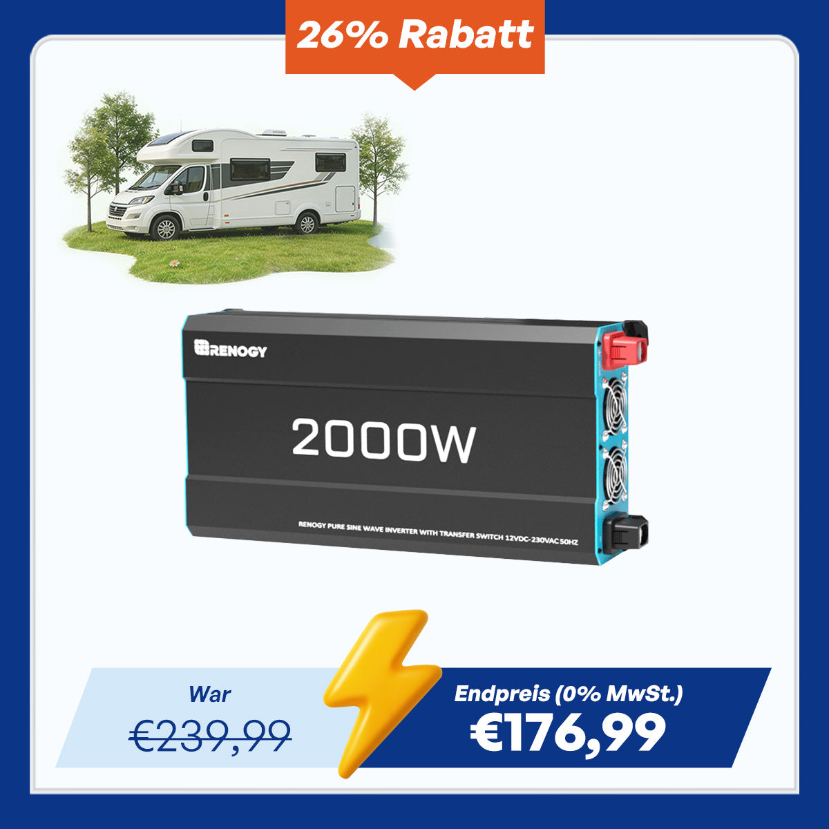 12V 2000W Wechselrichter Reine Sinuswelle