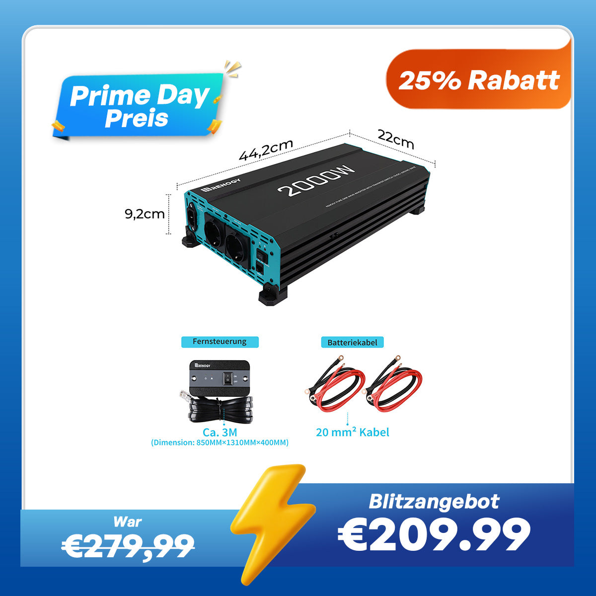 12V 2000W Wechselrichter Reine Sinuswelle