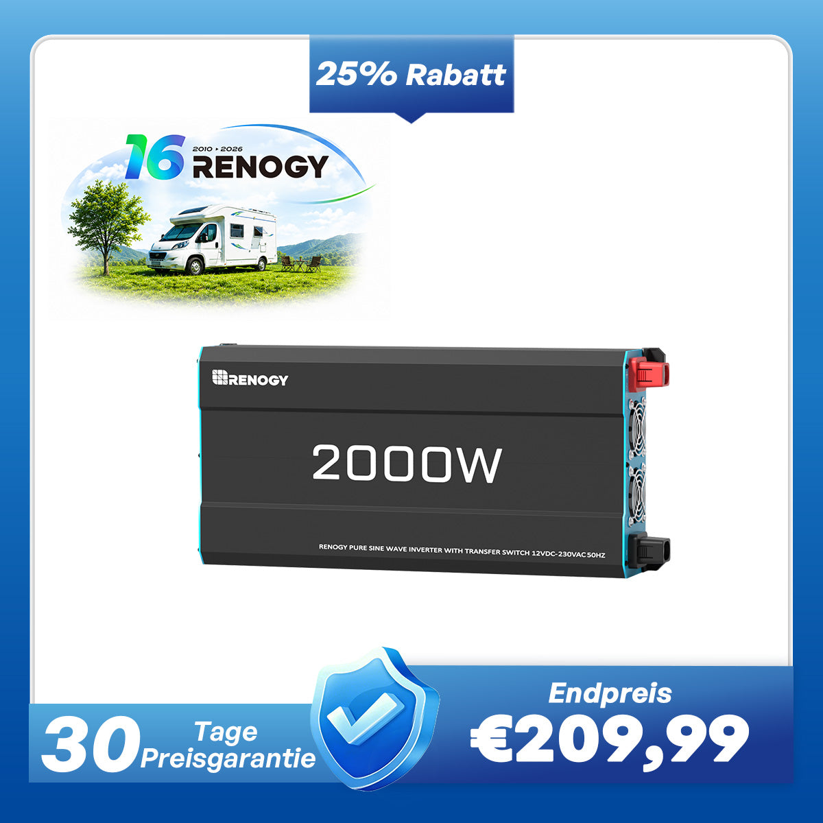 12V 2000W Wechselrichter Reine Sinuswelle