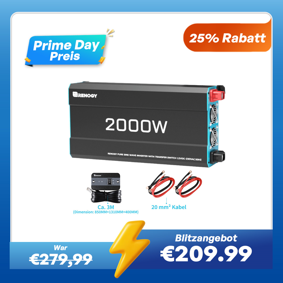 12V 2000W Wechselrichter Reine Sinuswelle