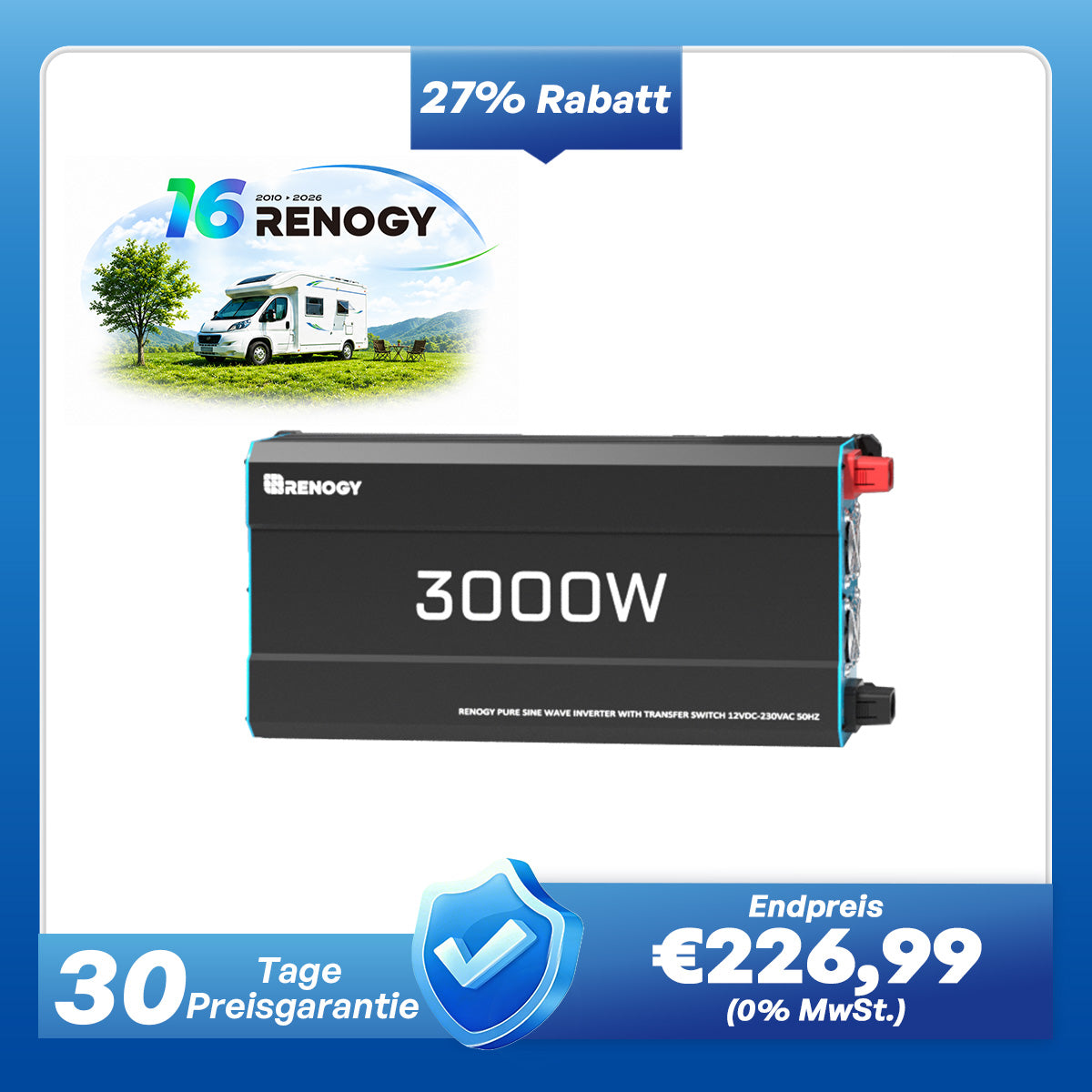 12V 2000W Wechselrichter Reine Sinuswelle