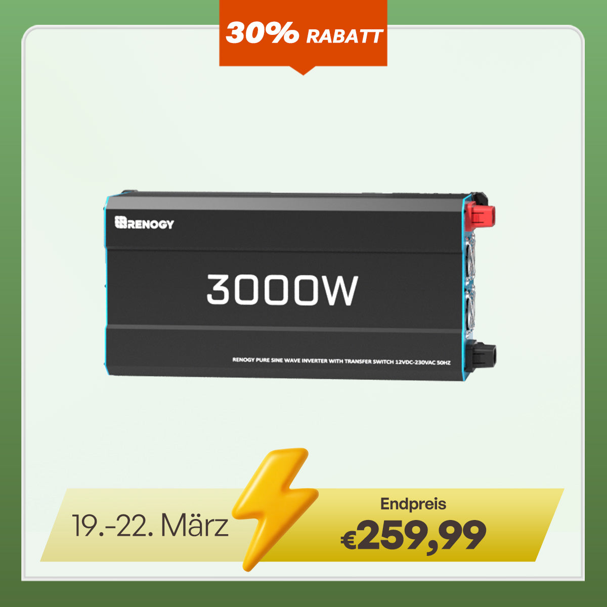 3000W 12V Wechselrichter reine Sinuswelle 12V auf 230V für Wohnmobil Camping Offgrid
