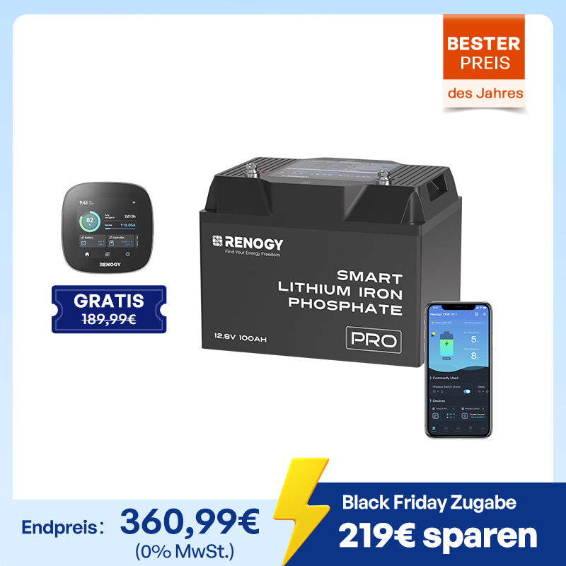 Pro 12V 100Ah LiFePO4 Batterie mit Bluetooth und Selbstheizung