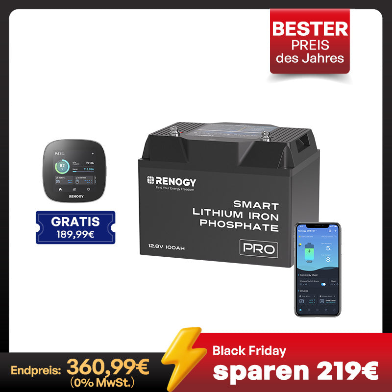 Pro 12V 100Ah LiFePO4 Batterie mit Bluetooth und Selbstheizung