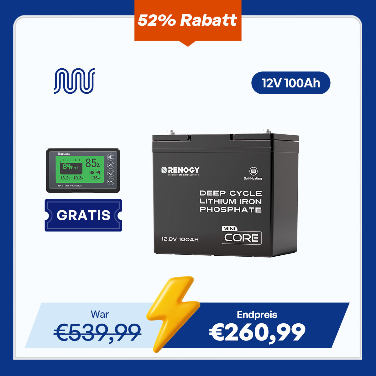Core Mini- DuoHeat Tech 12V 100Ah Lithium Batterie