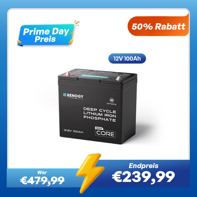 Renogy Prime Day Sale Core Mini- DuoHeat Tech 12V 100Ah LiFePO4 Lithium Batterie mit Selbstheizung