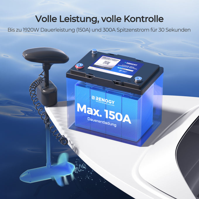 Core - Trolling Motor 12V 100Ah LiFePO4 Batterie mit Bluetooth IP67 Wasserdicht