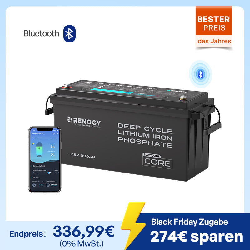 Core 12V 200Ah Lithium Batterie mit Bluetooth