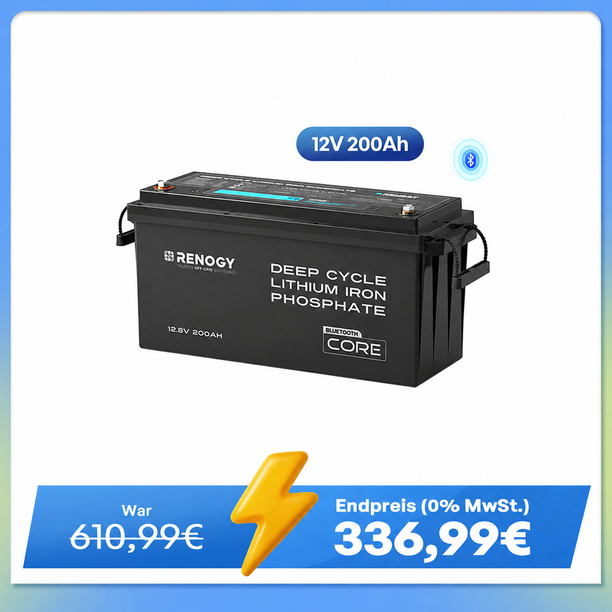 Core - 12V 200Ah LiFePO4 Lithium Batterie mit Bluetooth