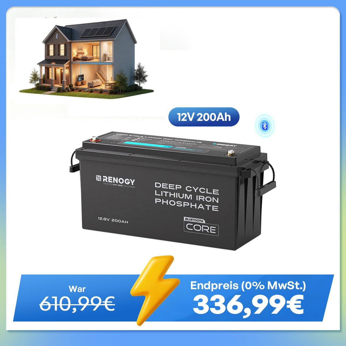 Core - 12V 200Ah LiFePO4 Lithium Batterie mit Bluetooth