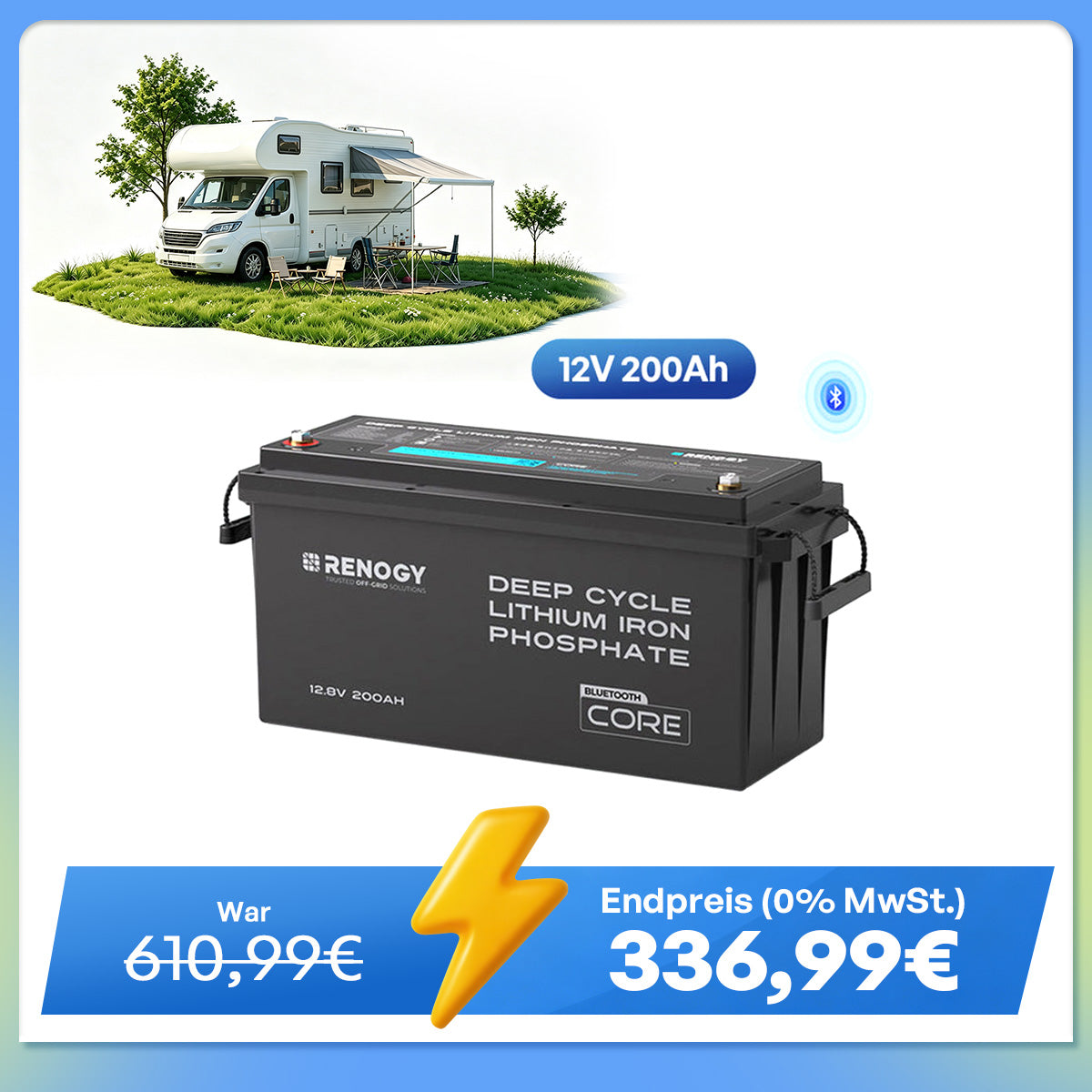 Core - 12V 200Ah LiFePO4 Lithium Batterie mit Bluetooth
