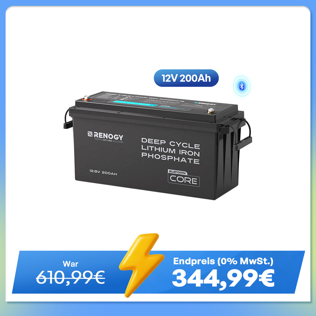 Core - 12V 200Ah LiFePO4 Lithium Batterie Bluetooth