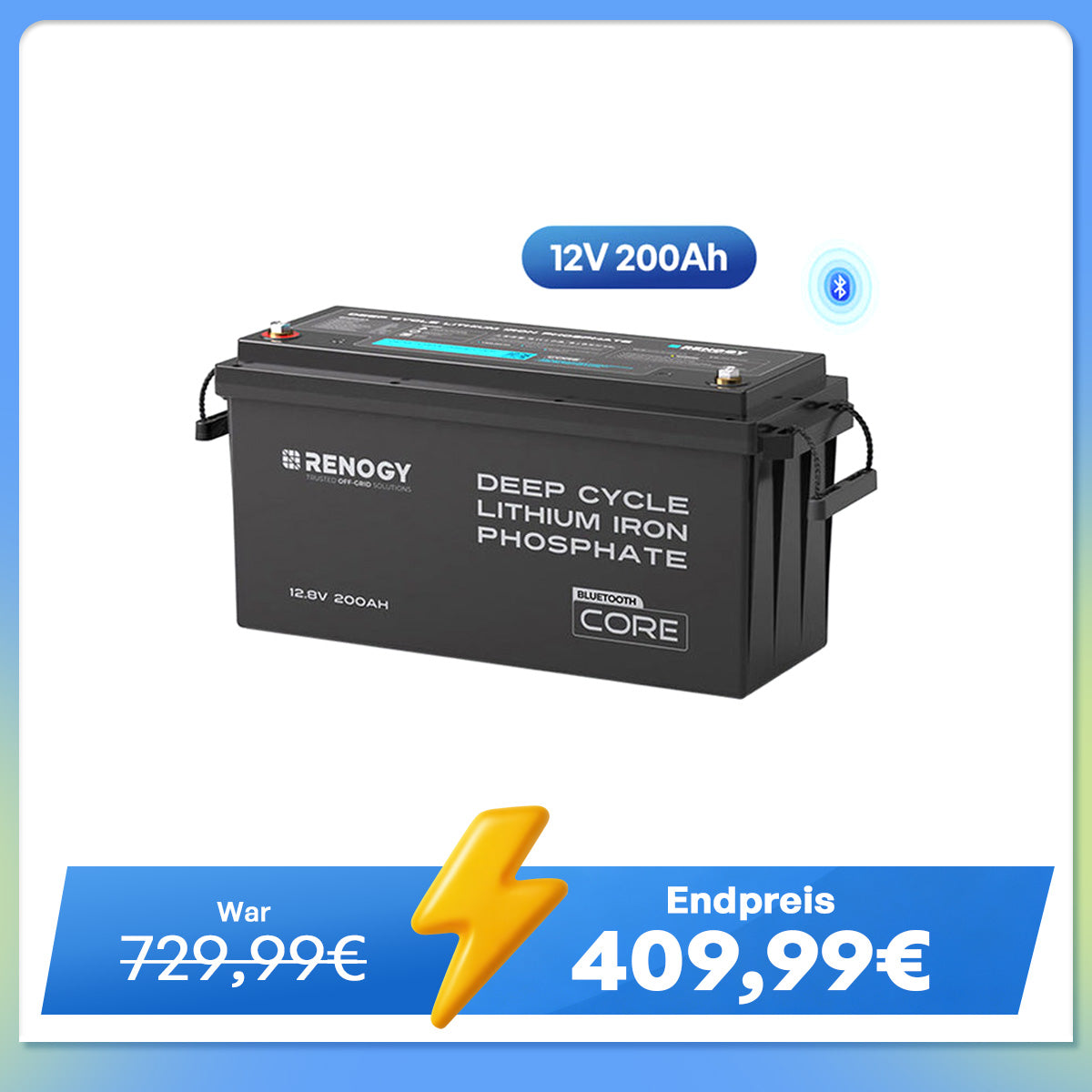 Core - 12V 200Ah LiFePO4 Lithium Batterie Bluetooth