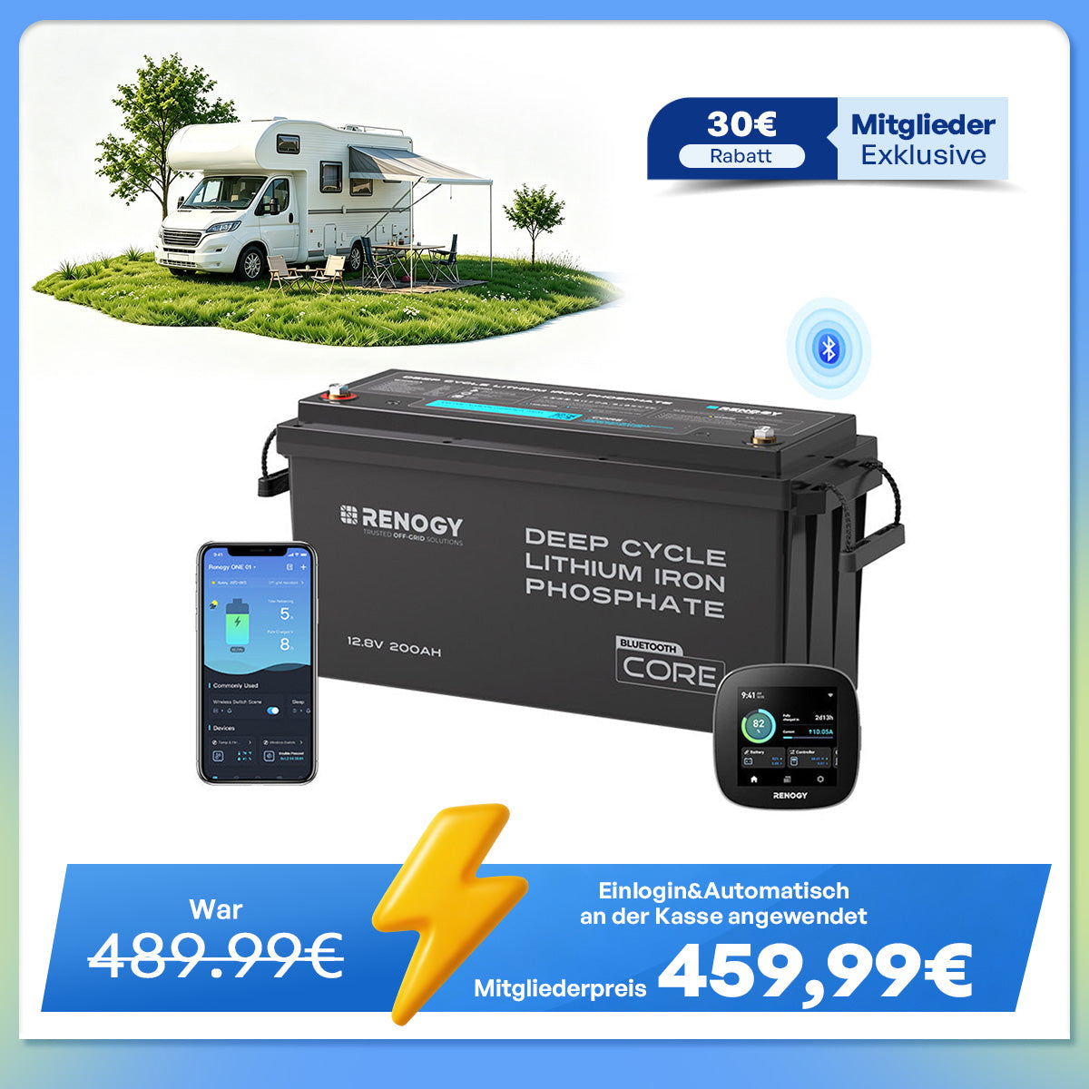 Core - 12V 200Ah LiFePO4 Lithium Batterie mit Bluetooth