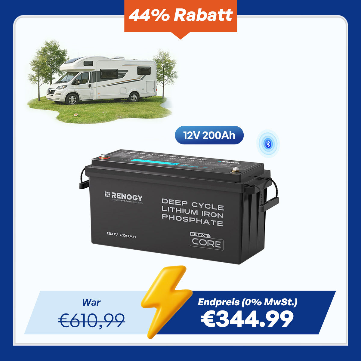Core - 12V 200Ah LiFePO4 Lithium Batterie mit Bluetooth