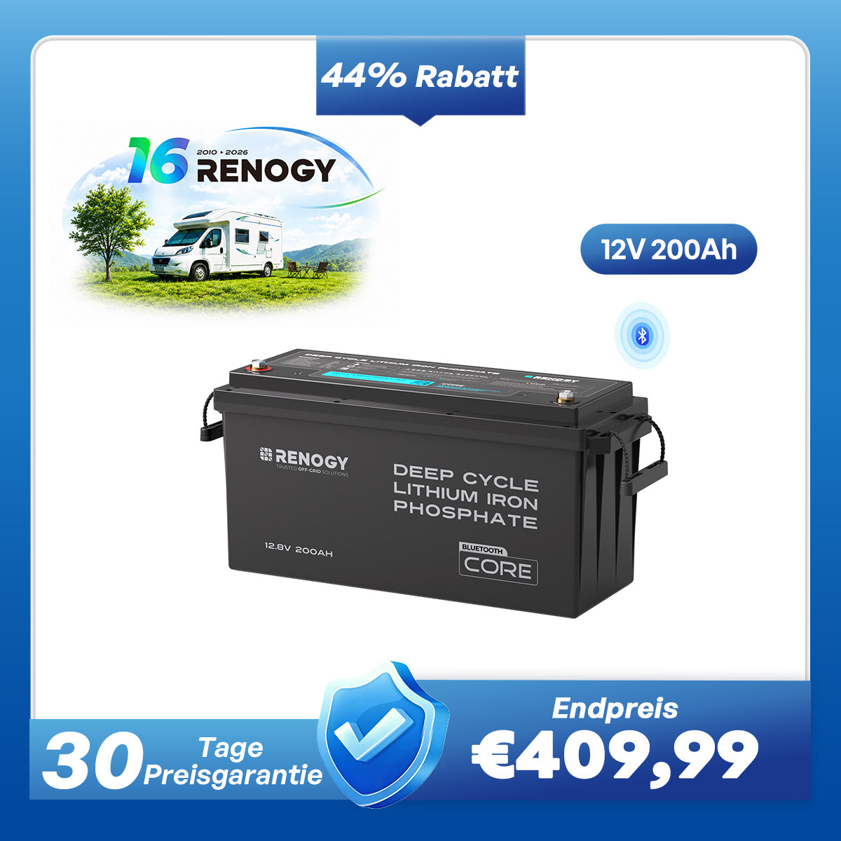 Core - 12V 200Ah LiFePO4 Lithium Batterie mit Bluetooth