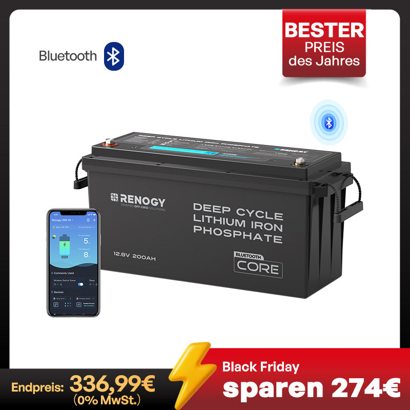 Core 12V 200Ah Lithium Batterie mit Bluetooth