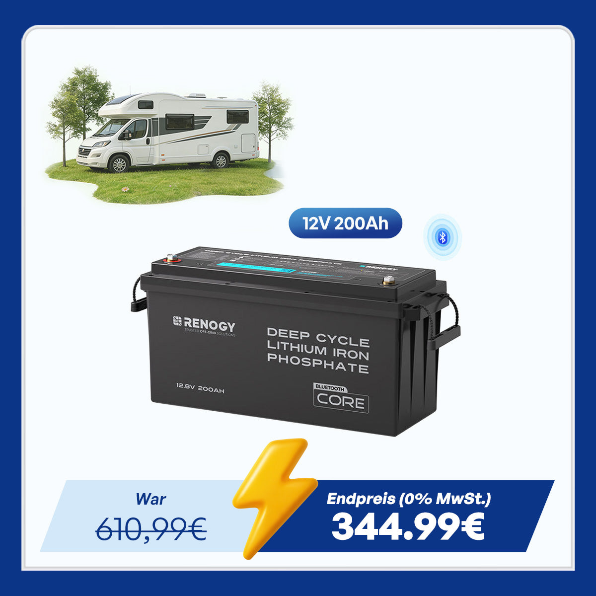 Core - 12V 200Ah LiFePO4 Lithium Batterie mit Bluetooth