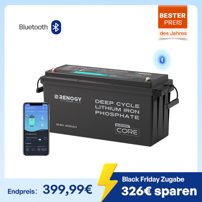 Core 12V 200Ah Lithium Batterie mit Bluetooth