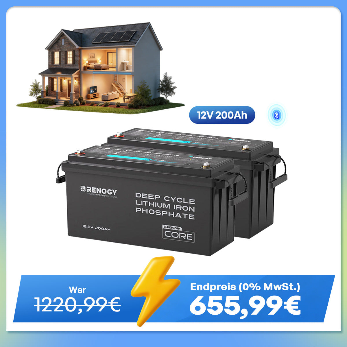 Core - 12V 200Ah LiFePO4 Lithium Batterie mit Bluetooth