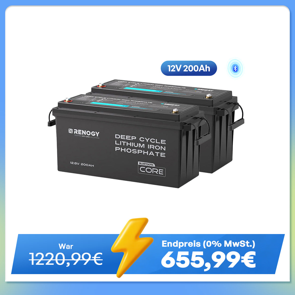 Core - 12V 200Ah LiFePO4 Lithium Batterie Bluetooth
