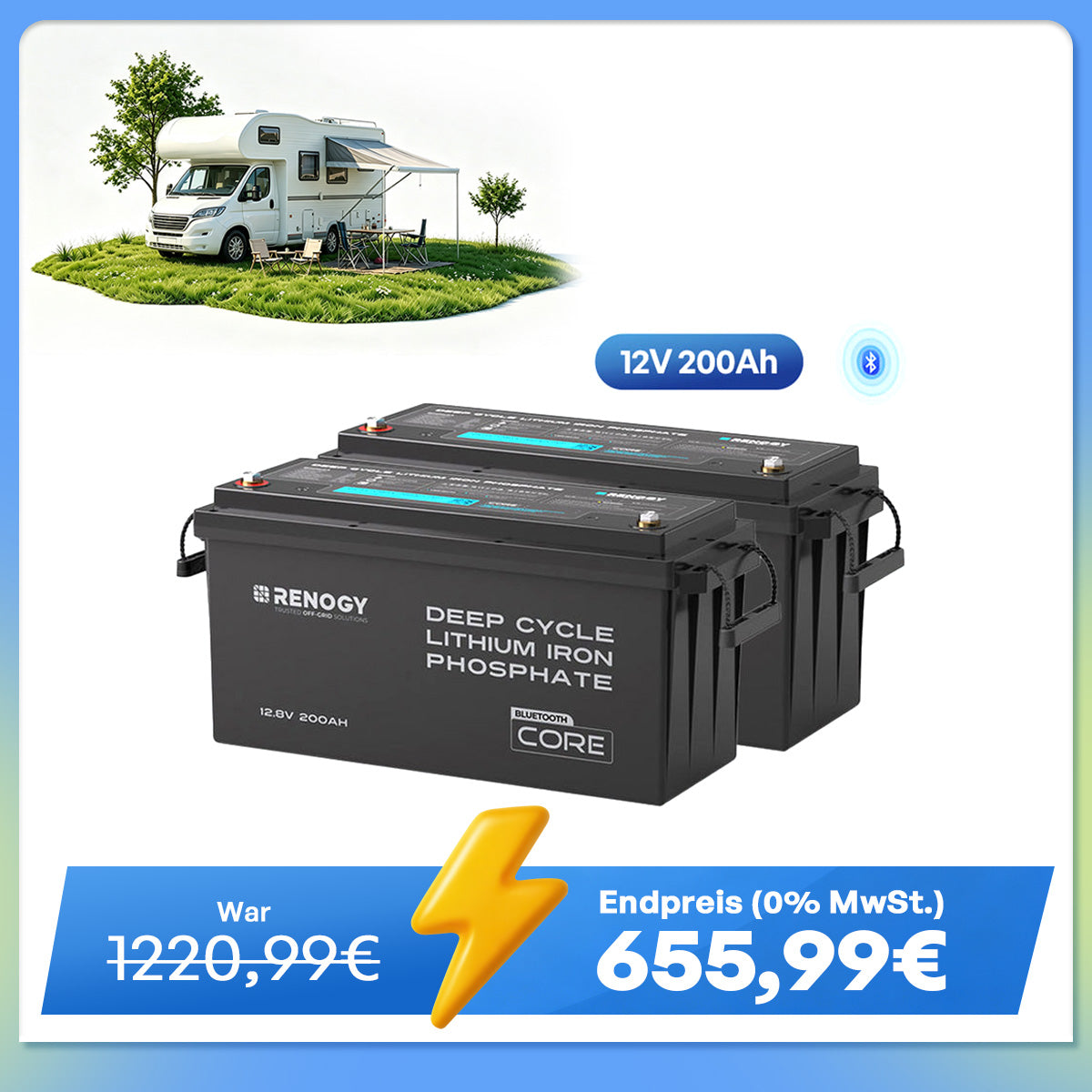 Core - 12V 200Ah LiFePO4 Lithium Batterie mit Bluetooth