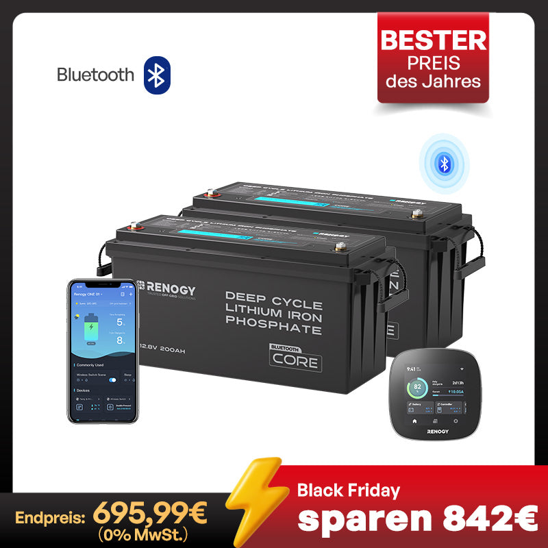 Core 12V 200Ah Lithium Batterie mit Bluetooth