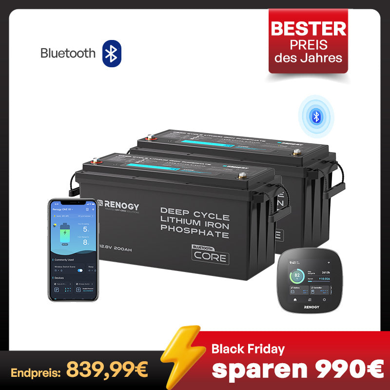 Core 12V 200Ah Lithium Batterie mit Bluetooth